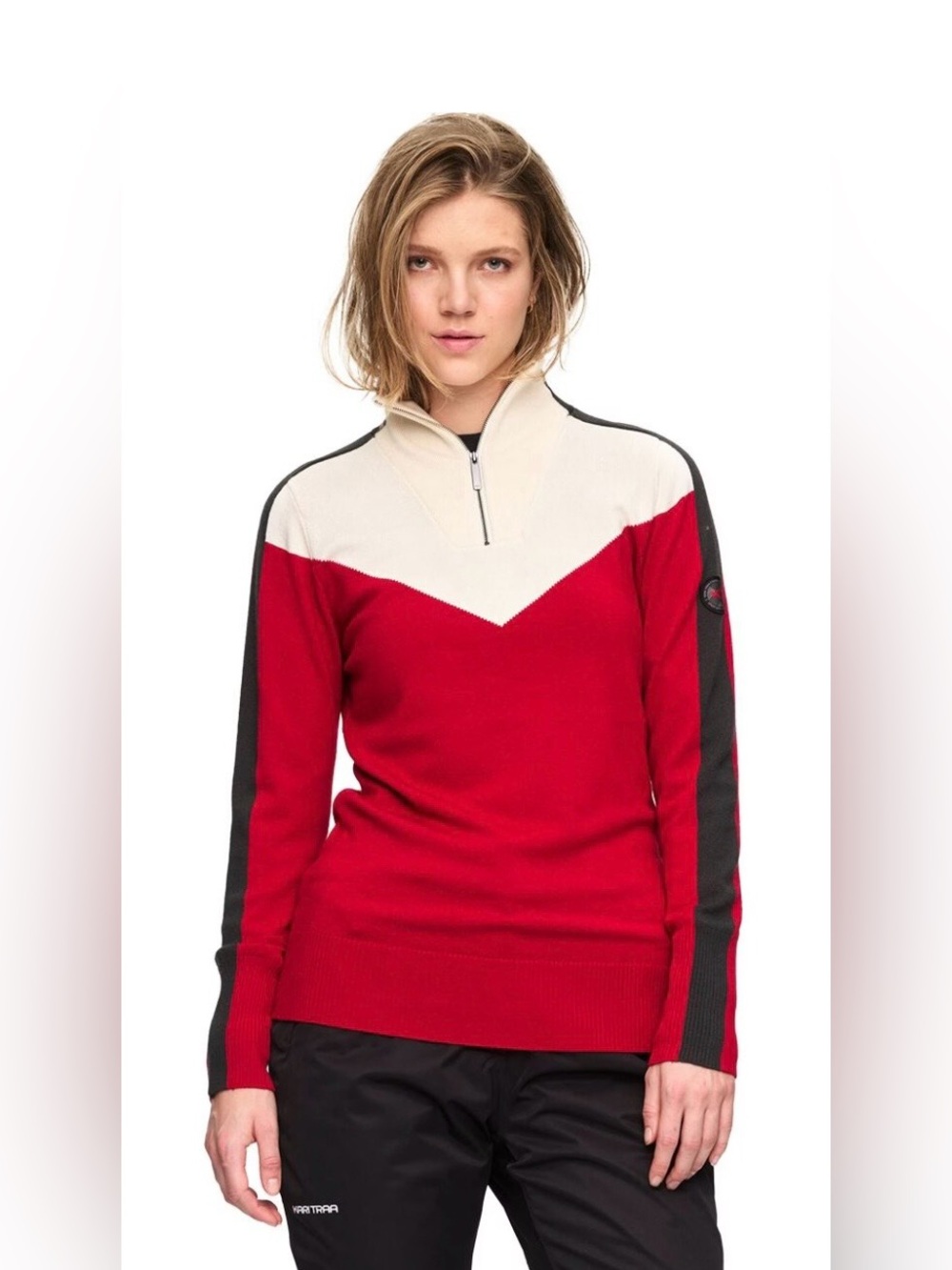 Kari Traa Sweater Red White M 1/4 Zip Classic Ski Cozy Warm Merino Wool Blend